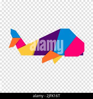 Origami de baleine.Motif abstrait coloré et coloré représentant un logo baleine.Origami animal.Illustration vectorielle Illustration de Vecteur