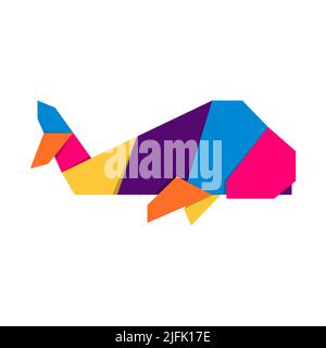 Origami de baleine.Motif abstrait coloré et coloré représentant un logo baleine.Origami animal.Illustration vectorielle Illustration de Vecteur