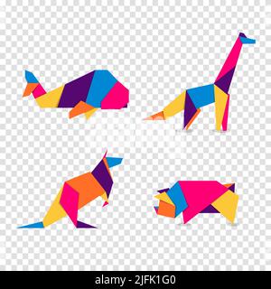 Animaux ensemble origami.Logo abstrait coloré et dynamique animaux.Origami animal Illustration de Vecteur