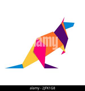 Origami kangourou.Logo kangourou dynamique abstrait et coloré.Origami animal.Illustration vectorielle Illustration de Vecteur