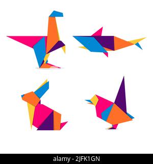 Animaux ensemble origami.Logo abstrait coloré et dynamique animaux.Origami animal Illustration de Vecteur