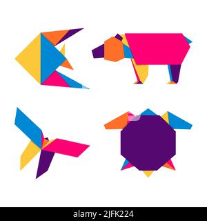 Animaux ensemble origami.Logo abstrait coloré et dynamique animaux.Origami animal Illustration de Vecteur