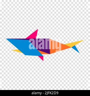 Origami de requin.Motif abstrait coloré et vif logo requin.Origami animal.Illustration vectorielle Illustration de Vecteur