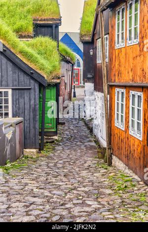 Rues de Torshavn dans la vieille ville, îles Féroé Banque D'Images