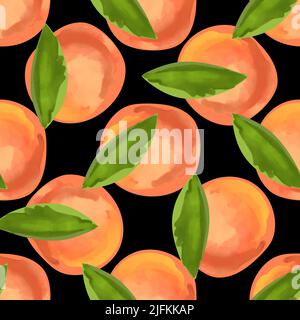 Motif sans couture avec illustration des pêches sur fond noir Illustration de Vecteur