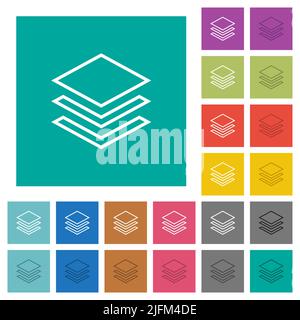 Les calques présentent des icônes plates multicolores sur des arrière-plans carrés simples. Inclut des variantes d'icône blanche et foncée pour les effets de survol ou actifs. Illustration de Vecteur