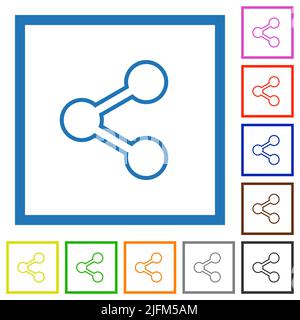 Partagez les icônes de couleur plate du contour dans des cadres carrés sur fond blanc Illustration de Vecteur