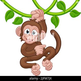 Monkey chantant sur Jungle Vines Pointing Cartoon Illustration de Vecteur