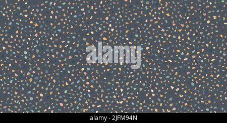 Motif de sol en marbre avec texture sans couture en terrazzo composé de pièces de granit, de quartz, de verre et de pierre. Revêtement classique gris foncé. Résumé Illustration de Vecteur