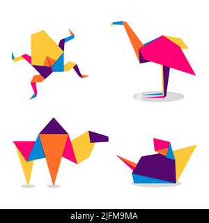 Animaux ensemble origami.Logo abstrait coloré et dynamique animaux.Origami animal Illustration de Vecteur