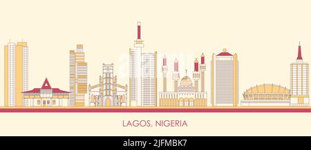 Caricature panorama de la ville de Lagos, Nigeria - illustration vectorielle Illustration de Vecteur