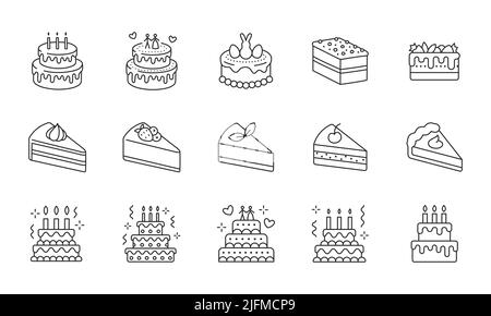 Illustration du gâteau au coodle avec des icônes - tarte, tranche, boulangerie, bonbons, pâques, morceau, fruits. Des œuvres d'art sur les desserts. Contour modifiable Illustration de Vecteur