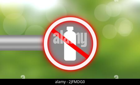 Cessez d'utiliser des bouteilles en plastique chantent sur fond vert flou comme un feu de circulation. Lumière rouge montrant le plastique dangereux pour la Terre. Banque D'Images