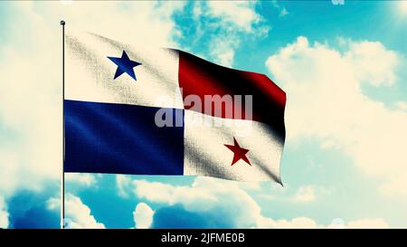 De magnifiques drapeaux volent dans le ciel. Mouvement. Le drapeau sur le mât vole patriotiquement sur fond de ciel. Drapeaux des petits pays et des républiques. Drapeau Banque D'Images