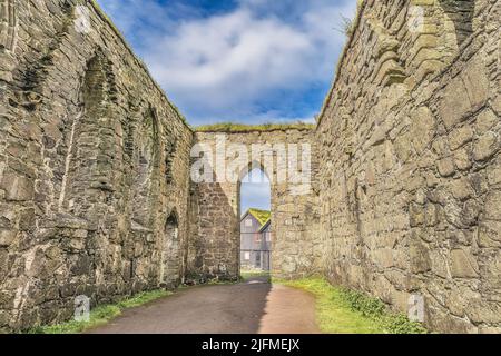 Ruines de la cathédrale médiévale Magnus à Kirkjubour SUR les îles Féroé Banque D'Images