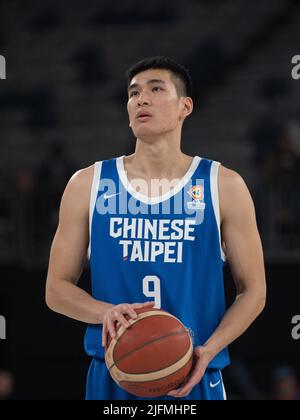 Melbourne, Australie. 04th juillet 2022. Wei-Chieh Tang de l'équipe de basket-ball du Taipei chinois en action pendant le match de la FIBA World Cup 2023 Qualificaers Group B Window 3 entre le Taipei chinois et la Chine qui s'est tenu à John Cain Arena. Note finale Chine 97:56 Taipei chinois. (Photo par Luis Veniegra/SOPA Images/Sipa USA) crédit: SIPA USA/Alay Live News Banque D'Images