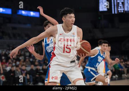 Melbourne, Australie. 04th juillet 2022. Qi Zhou de l'équipe de basket-ball de Chine en action pendant la coupe du monde FIBA 2023 qualificatifs Groupe B jeu de la fenêtre 3 entre le Taipei chinois et la Chine tenu à John Cain Arena. Note finale Chine 97:56 Taipei chinois. (Photo par Luis Veniegra/SOPA Images/Sipa USA) crédit: SIPA USA/Alay Live News Banque D'Images