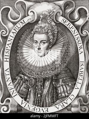 Isabella Clara Eugenia, 1566 - 1633. Fille de Philippe II d'Espagne et Elisabeth de Valois. Avec son mari Albert VII, Archiduc d'Autriche, elle est souveraine des pays-Bas espagnols et du nord de la France moderne. Après un travail de Renold Elstrack. Banque D'Images