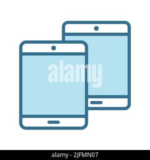 Icône bleue de la ligne des comprimés isolée sur blanc. Illustration de Vecteur