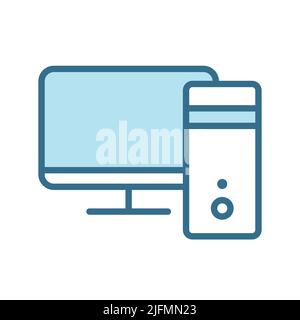 Icône bleu de l'ordinateur de bureau isolée sur blanc. Illustration du vecteur couleur de l'ordinateur. Illustration de Vecteur