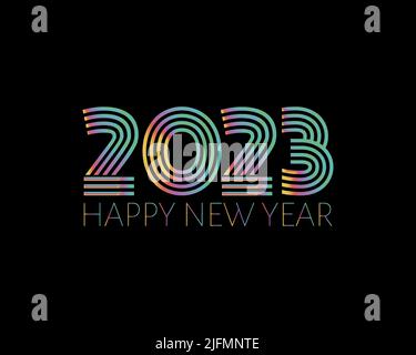 2023 Bonne Année. Illustration de la carte postale du nouvel an, calendrier. Chiffres colorés 2023 et texte isolé sur fond sombre. Vecteur. Illustration de Vecteur