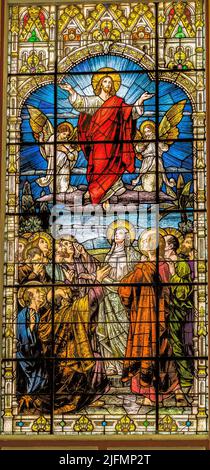 Jésus Ascension au ciel vitraux Gesu Église catholique de Miami Floride. Vitraux de l'église construits en 1920s. Verre par Franz Meyer Allemagne Banque D'Images