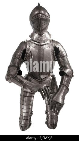 Un costume médiéval d'armure, isolé sur Un fond blanc Banque D'Images