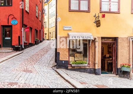 Une boutique Old Maps à Kopmantorget, Gamla Stan (la vieille ville) à Stockholm, Suède Banque D'Images