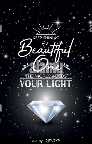 Gardez la beauté de Shining. Citation typographique vectorielle sur le noir avec un diamant brillant réaliste. Pierres précieuses, diamant, étincelant, concept de joaillerie Illustration de Vecteur