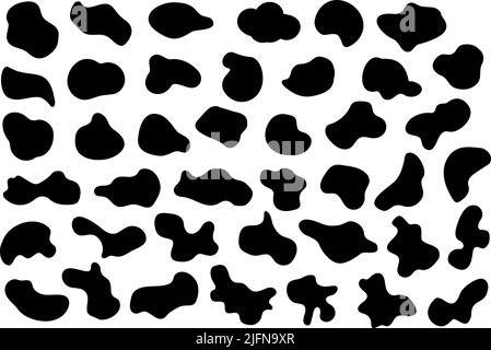 Fluide moderne abstrait éclabousse.formes irrégulières noires aléatoires. Définir les éléments liquides isolés. Illustration de Vecteur