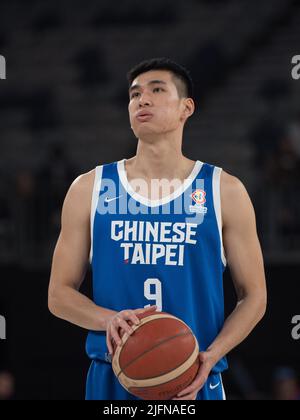 Melbourne, Australie. 04th juillet 2022. Wei-Chieh Tang de l'équipe de basket-ball du Taipei chinois en action pendant le match de la FIBA World Cup 2023 Qualificaers Group B Window 3 entre le Taipei chinois et la Chine qui s'est tenu à John Cain Arena. Note finale Chine 97:56 Taipei chinois. (Photo par Luis Veniegra/SOPA Images/Sipa USA) crédit: SIPA USA/Alay Live News Banque D'Images