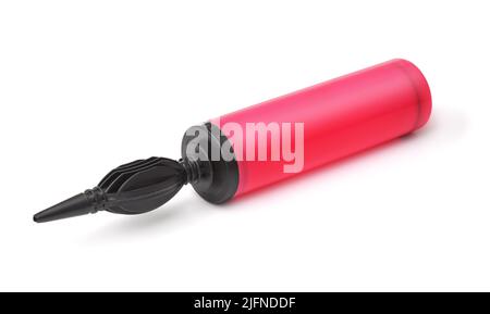 Pompe à ballon manuelle en plastique rouge isolée sur blanc Banque D'Images