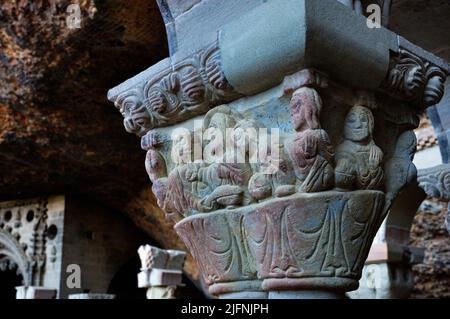 Capital montrant la dernière Cène. Cloître du monastère de San Juan de la Peña. Le véritable Monasterio de San Juan de la Peña est un complexe religieux dans le t Banque D'Images