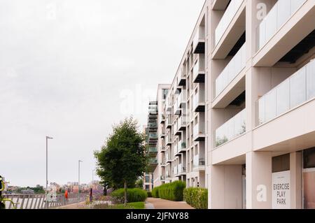 Riverscape luxueux nouveaux appartements au bord de la rivière à Silvertown Banque D'Images