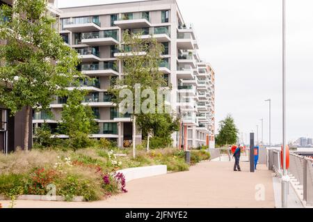 Riverscape luxueux nouveaux appartements au bord de la rivière à Silvertown Banque D'Images