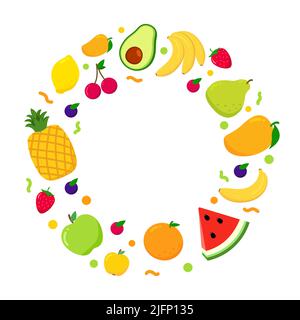 entourez l'arrière-plan ou le motif de fruits. avec un espace de copie pour le texte. Grand ensemble de fruits Illustration de Vecteur