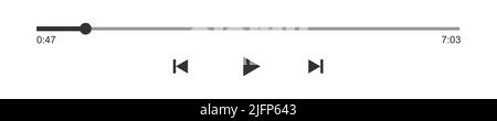 Barre de chargement de progression du lecteur vidéo ou audio avec curseur de temps, boutons de lecture, de retour et d'avance rapide. Modèle de panneau de lecture du lecteur multimédia isolé sur fond blanc. Illustration graphique vectorielle Illustration de Vecteur
