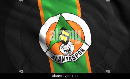 3D drapeau de l'équipe turque de football. Mouvement. Animation du drapeau avec le logo de l'équipe de football pour la compétition ou le championnat. Club de football turc Banque D'Images