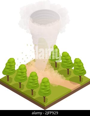 Catastrophes naturelles composition isométrique avec arbres forestiers et entonnoir de l'illustration du vecteur de tornade Illustration de Vecteur