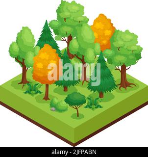 Composition isométrique des ressources naturelles de l'environnement terrestre avec vue de différents arbres dans l'illustration de vecteur forestier Illustration de Vecteur