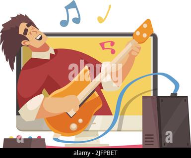 Icône de dessin animé avec musique blogueur jouant de la guitare illustration vectorielle live Illustration de Vecteur