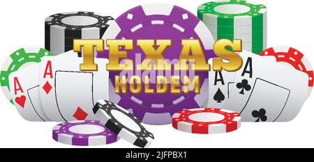 Composition réaliste de casino de club de poker avec texte et images de cartes de jeu avec des piles de jetons illustration vectorielle Illustration de Vecteur
