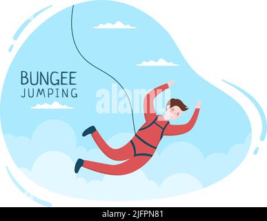 Saut à l'élastique des personnes attachées avec un corde élastique tombant après un saut à partir d'une hauteur dans le dessin animé de sport extrême Illustration de Vecteur