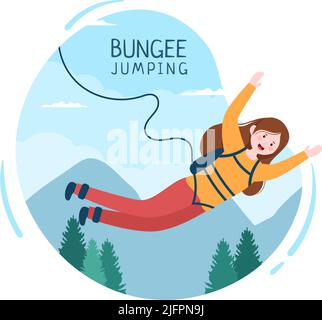 Saut à l'élastique des personnes attachées avec un corde élastique tombant après un saut à partir d'une hauteur dans le dessin animé de sport extrême Illustration de Vecteur