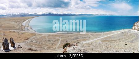 Vue aérienne du lac Namtso au Tibet, en Chine Banque D'Images