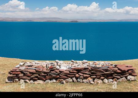 Vue aérienne du lac Namtso au Tibet, en Chine Banque D'Images