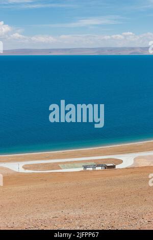 Vue aérienne du lac Namtso au Tibet, en Chine Banque D'Images