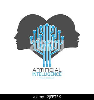 Intelligence artificielle. Icône vectorielle pour le logo, la marque, l'autocollant et l'illustration créative. Style plat Illustration de Vecteur