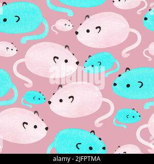 Motif souris sans couture. Silhouettes de souris simples. Illustration aquarelle. Isolé sur fond rose. Pour vos vêtements de conception, papier d'emballage Banque D'Images
