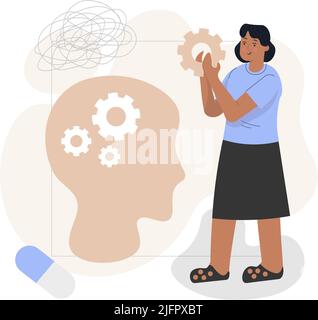 Femme médecin psychologue se tient et traite des problèmes du patient Illustration de Vecteur